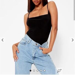 I Saw It First Black Slinky Cowl Neck Bodysuit Size 4 NWT